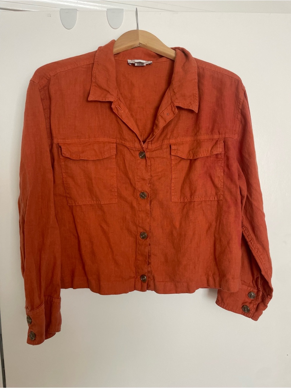 Rachel Zoe Pink-Orange Button-Front Women's Linen Shirt Jacket